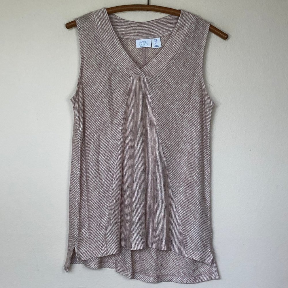 Sigrid Olsen Taupe & White Stripe Linen Top S Euc - image 1